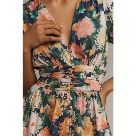 ANTHROPOLOGIE sz p xxs The Katerina Button Front dress in Blue Floral motif - Picture 2 of 5